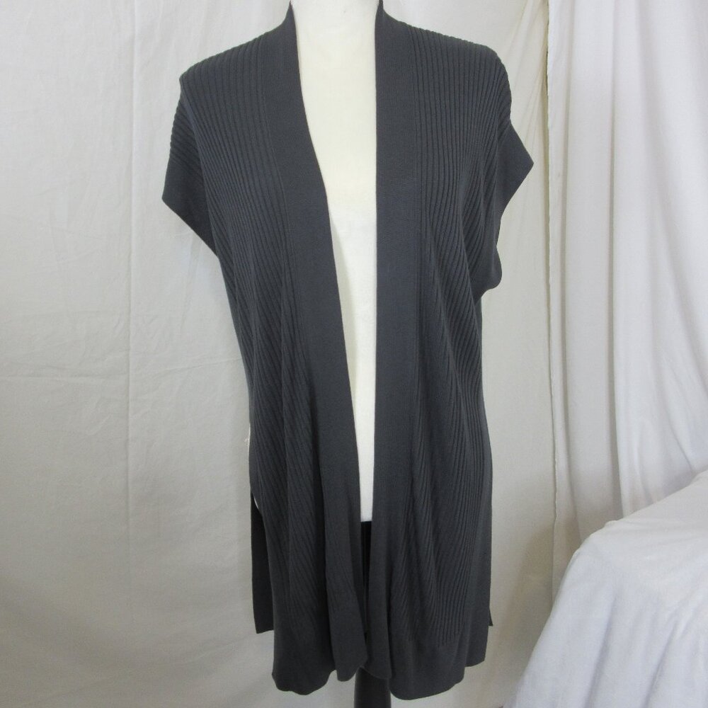 Eileen Fisher Cardigan Vest Charcoal Gray Kimono System Tencel Knit Size XS